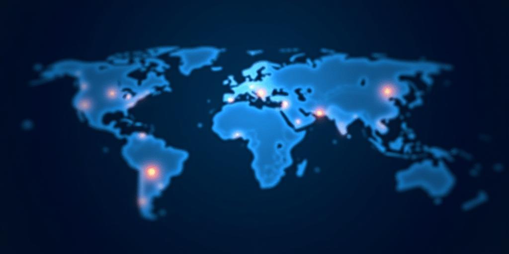 Abstract world map illustration with motion graphics style background representing global logistics and connectivity