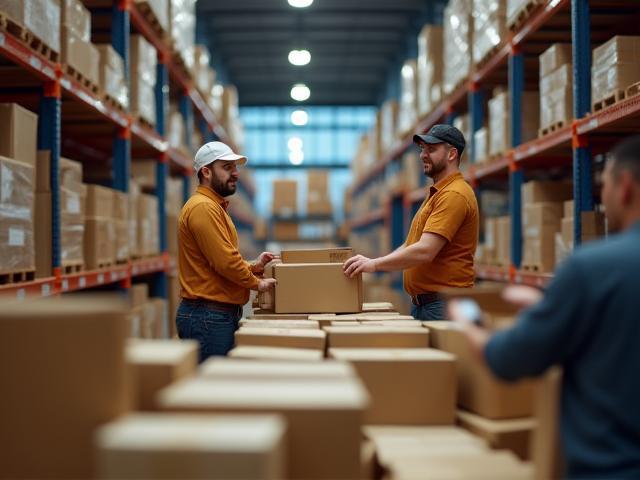 Warehouse with workers processing large number of gadget orders
